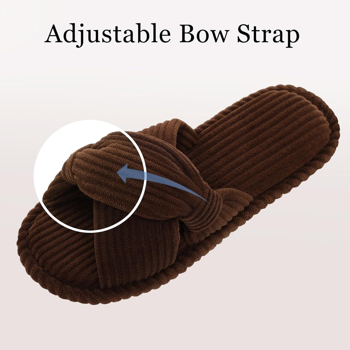 Evshine Summer House Slippers for Women Corduroy Cross Bow Indoor Slippers Open Toe Slip On Bedroom