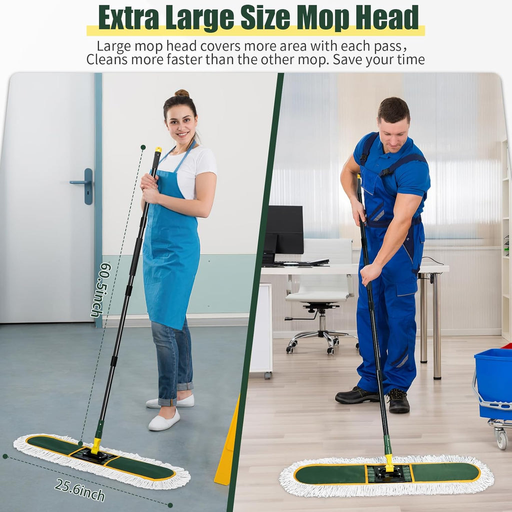 24" Commercial Dust Mop for Floor Cleaning, Heavy Duty Large Mop with Replacement Mops Pads