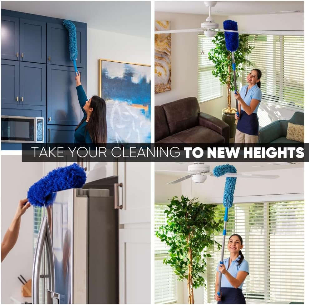 Extendable Duster - Microfiber Duster Kit: Ceiling, Fans, Baseboards, Cob Webs, Telescoping
