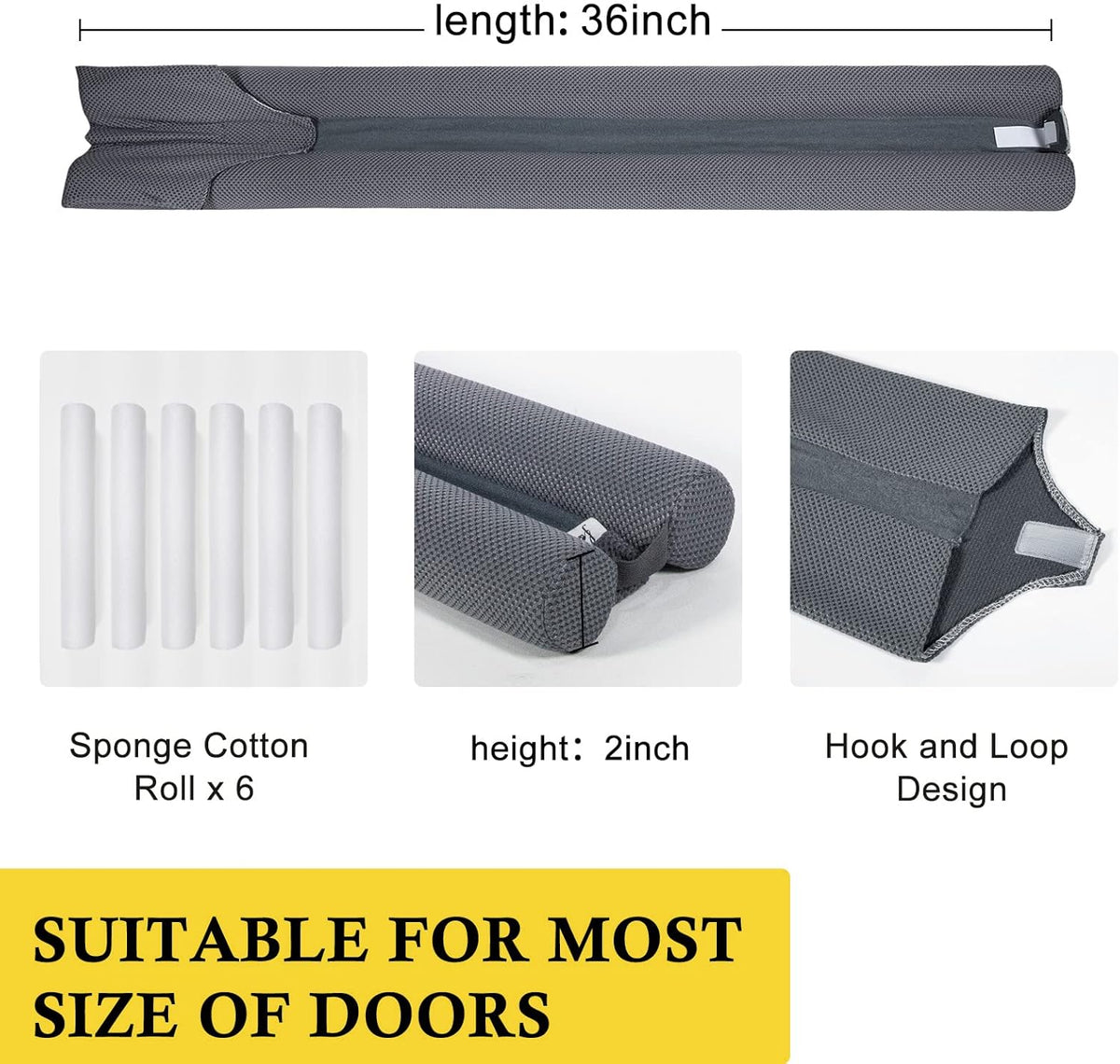 fowong 2 Pack Door Draft Stopper for Bottom of Door 36" Adjustable Noise Stopper, Soundproofing