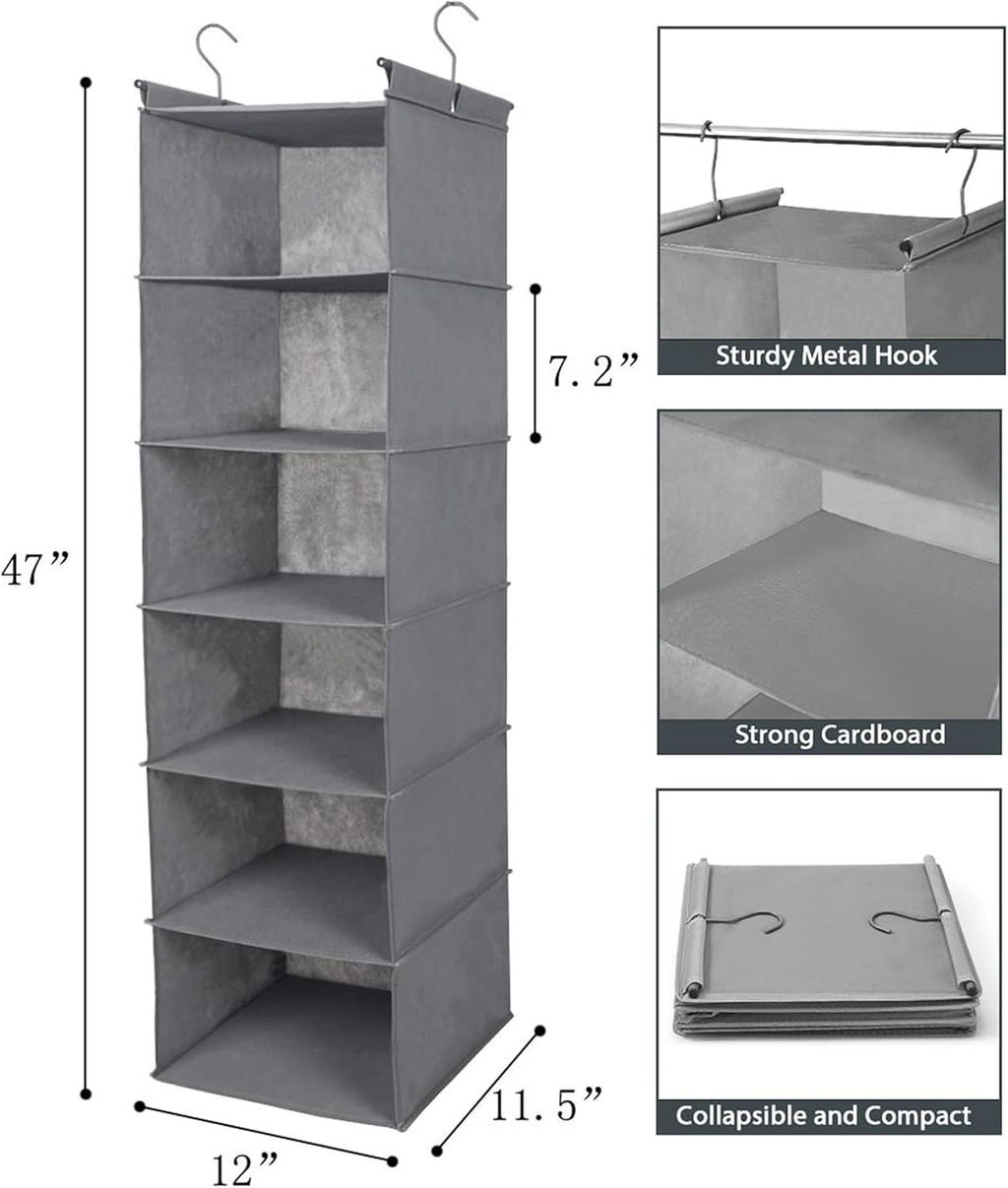 MAX Houser 6 Tier Shelf Hanging Closet Organizer, Closet Hanging Shelf with 2 Sturdy Hooks for