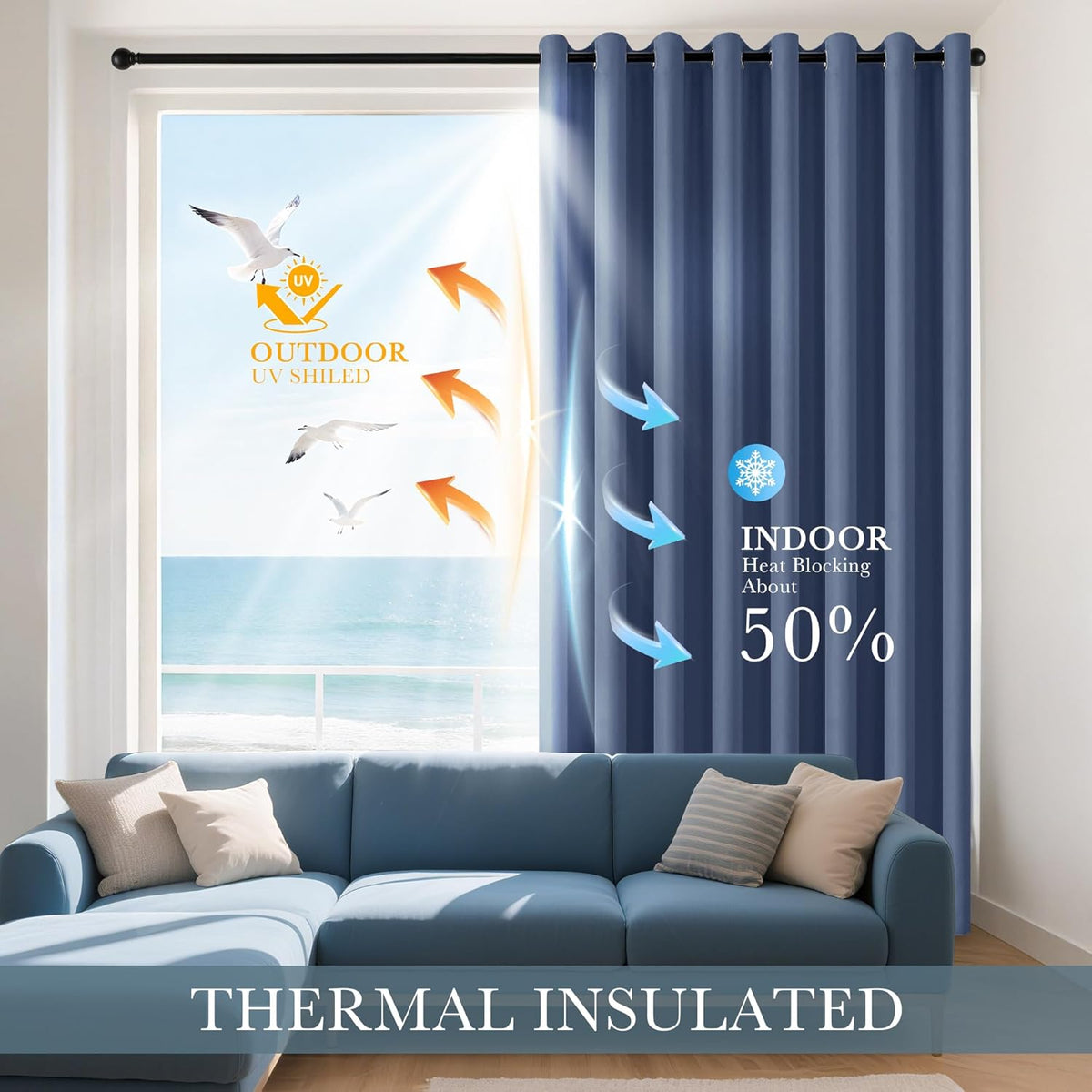 PONY DANCE Room Darkening Curtains - Grommet Top Light Block Drapery Window Shade Privacy Protect