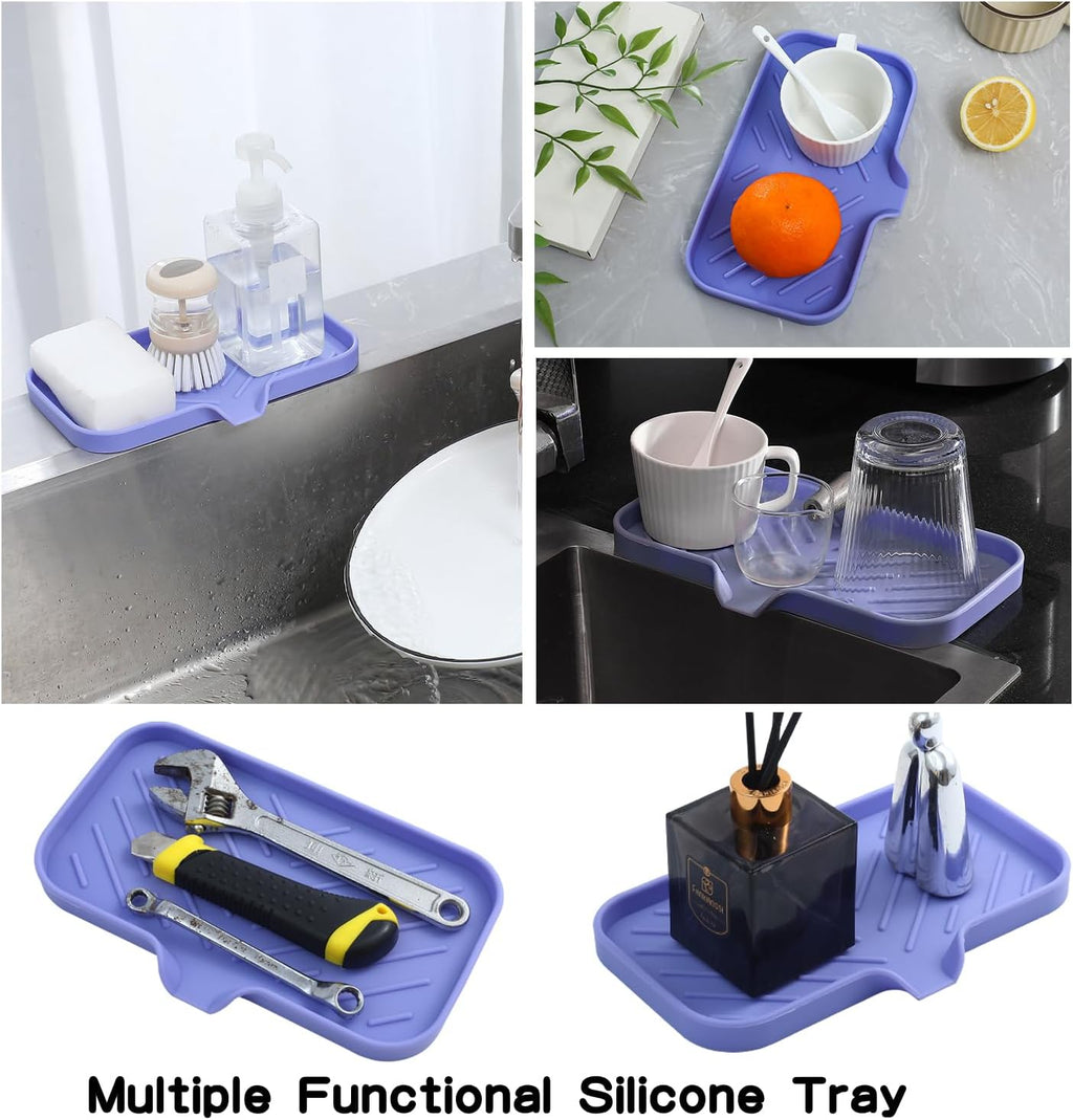 Silicone Bathroom Soap Dishes with Drain Spout-Bathroom and Kitchen Sink Organizer,Sponge