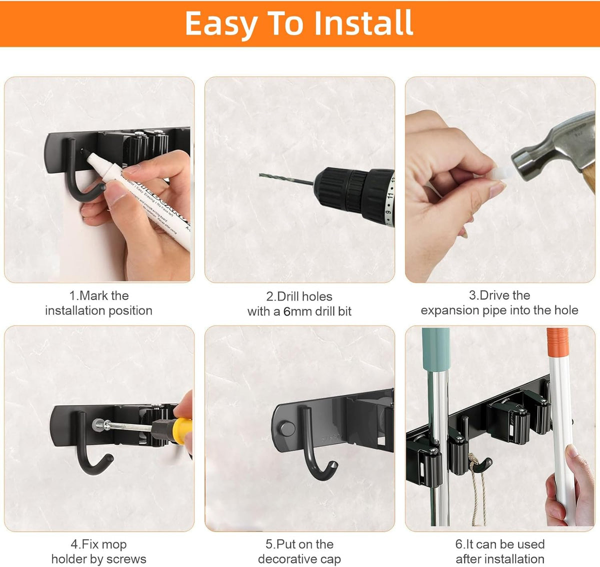 Mop and Broom Holder Wall Mount, Upgraded Broom Organizer Wall Mount, Stainless Steel Broom Hanger