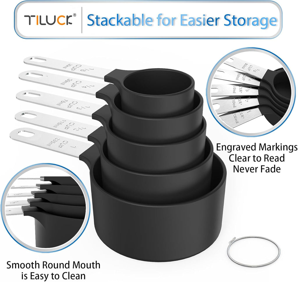 TILUCK Measuring Cups & Spoons Set, Stackable Cups and Spoons, Nesting Measure Cups with Stainless