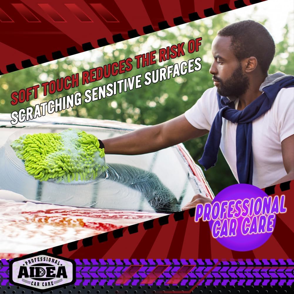 AIDEA Car Wash Mitt Microfiber, 2PK Scratch Free Lint-Free, Premium Chenille Microfiber Mitt Car