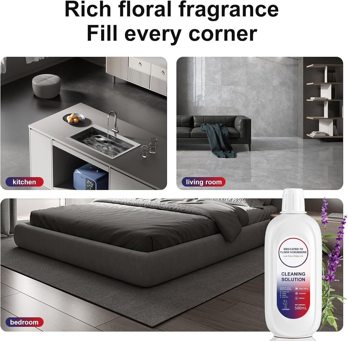 Floor Cleaning Solution 500ml Lavender Fragrance Cleaning Solution Refill Compatible With TINECO