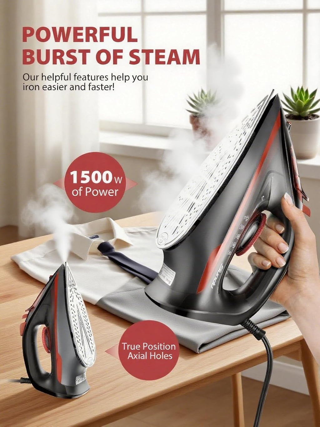 Irons Steamer for Clothes, Non-Stick Ceramic Soleplate, 500 Microsteam Holes, Powerful Steam Iron
