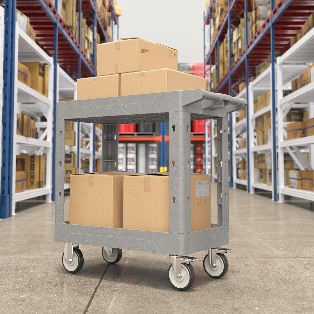 Heavy Duty Rolling Utility Cart with Wheels 2-Tier Utility Plastic Service Work Cart for Shop