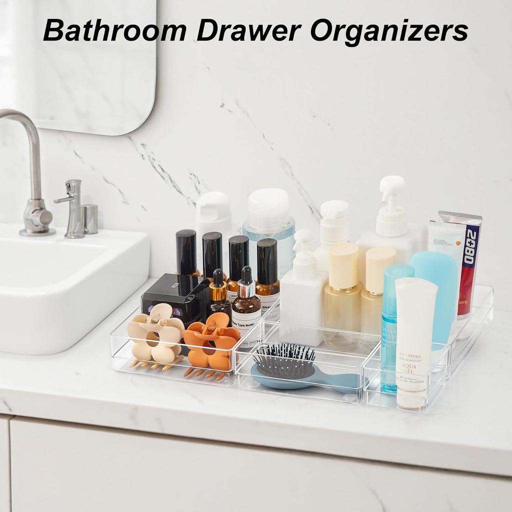 SMARTAKE 7-Piece Drawer Organizer with Non-Slip Silicone Pads, 4-Size Desk Drawer Organizer Trays