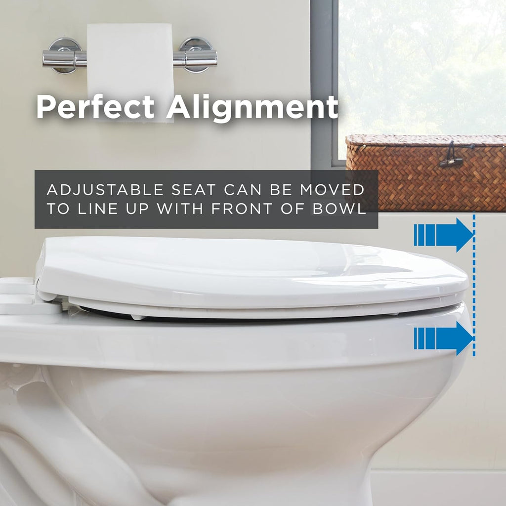Gerber Universal Elongated Toilet Seat with Cover, Soft Close, Top Mount, Easy Install, Heavy-Duty