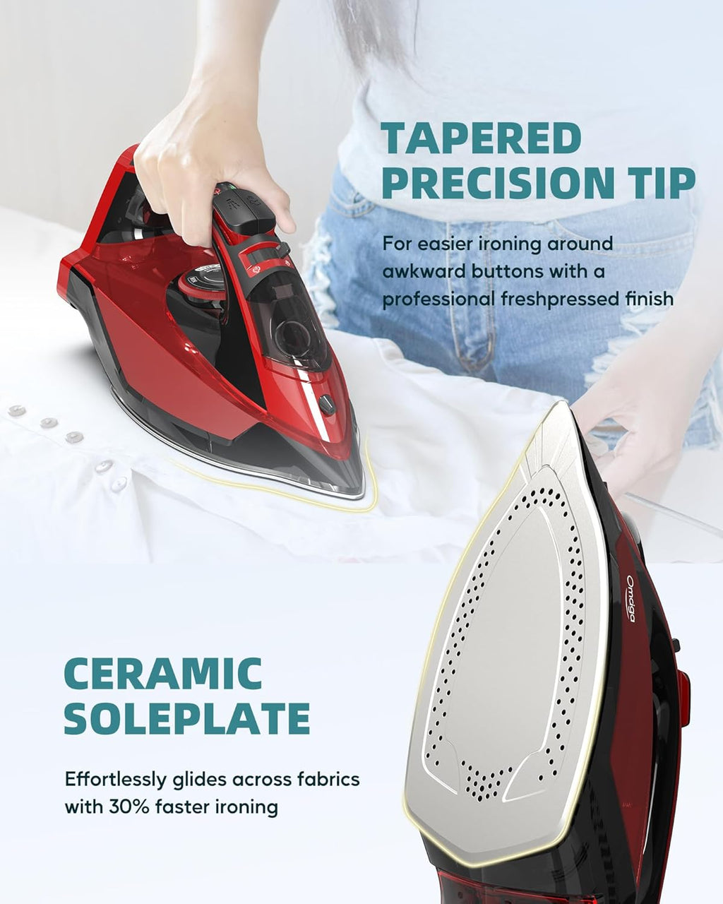 Cordless Iron for Clothes - 1500W Steam Iron with Non-Stick Ceramic Soleplate, Rapid Heating, Auto