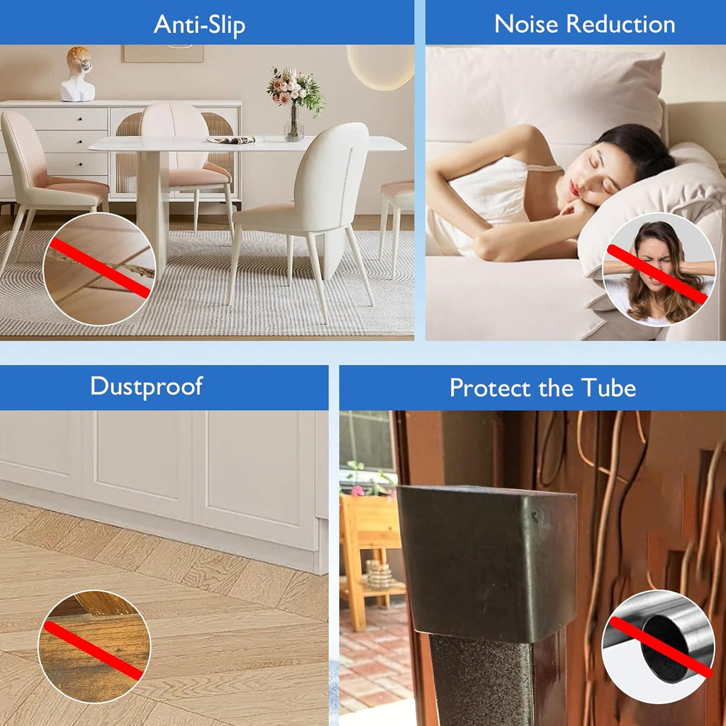 4 Pcs 4" x 4" Square Rubber Chair Leg Caps, PVC Table Leg Covers, Flexible & Anti-Slip Furniture