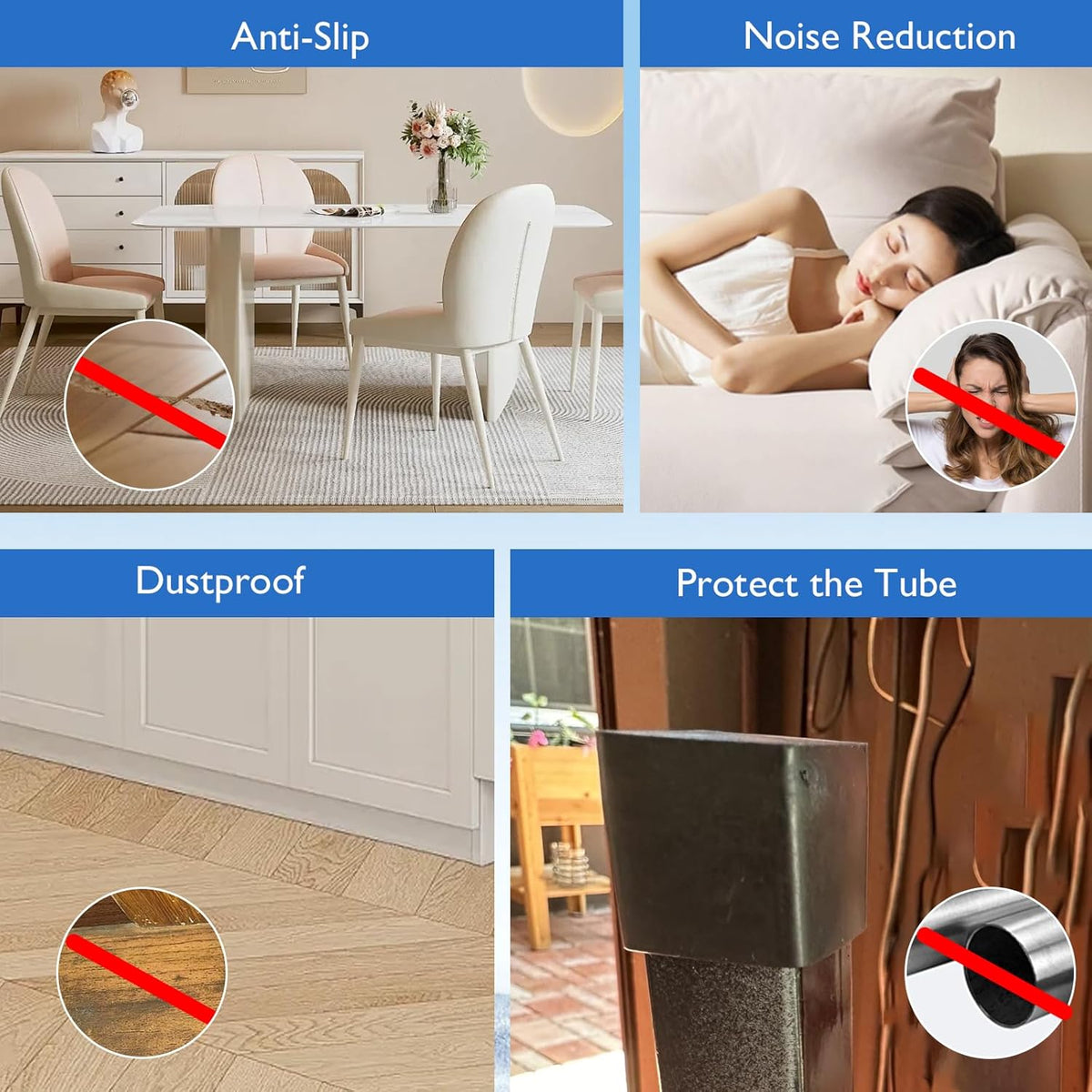 4 Pcs 4" x 4" Square Rubber Chair Leg Caps, PVC Table Leg Covers, Flexible & Anti-Slip Furniture
