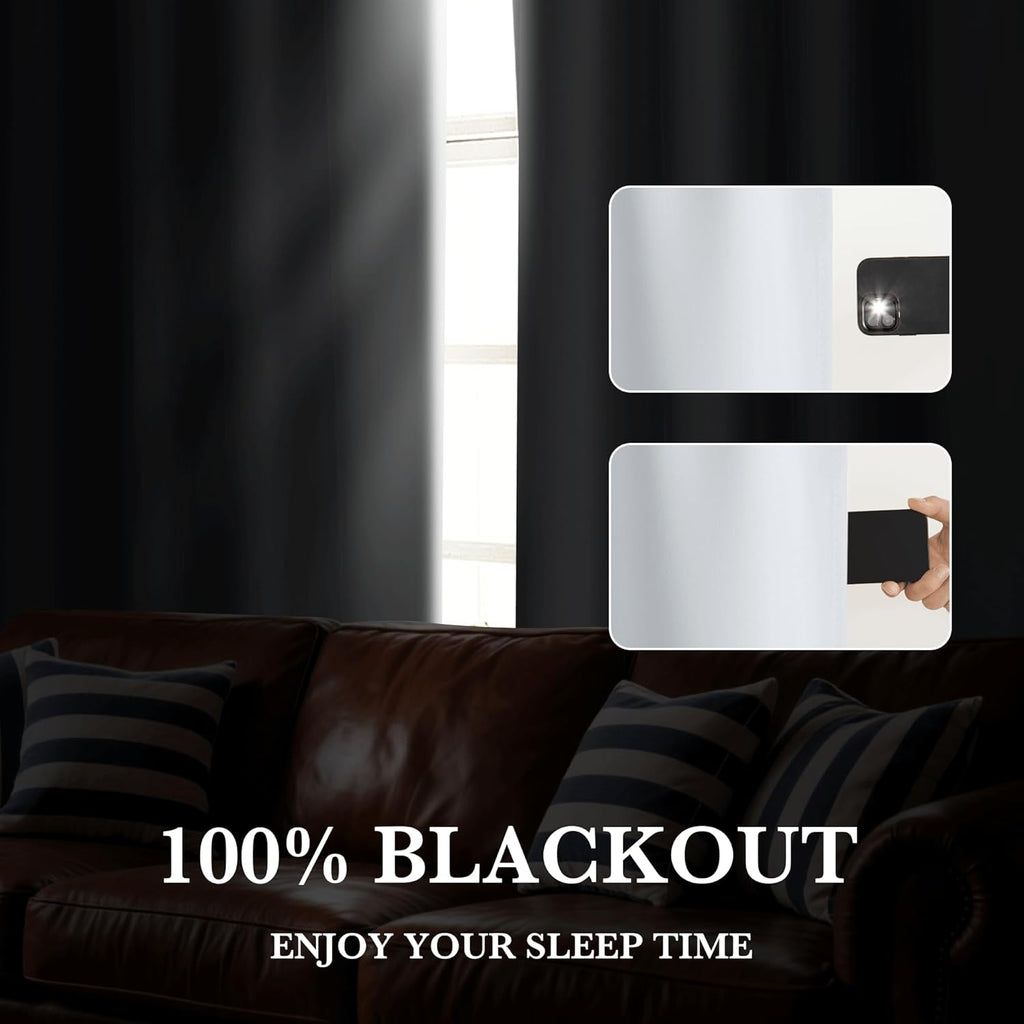 RYB HOME 100% Blackout White Curtains for Bedroom, Thermal Insulated Total Room Darkening Noise
