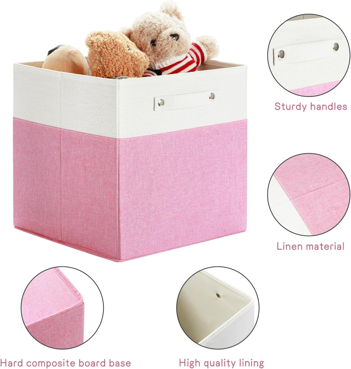 13 x 13 Inch Fine Linen Storage Bins with Handles，Fabric Cube Boxs，Collapsible Basket Organizers