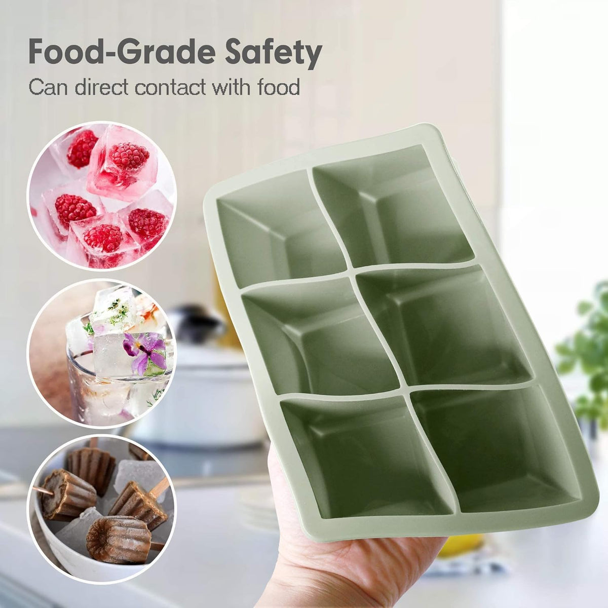 Silicone Ice Cube Trays 3 Pack - Large Size Silicone Ice Cube Molds with Leak Proof Removable Lid