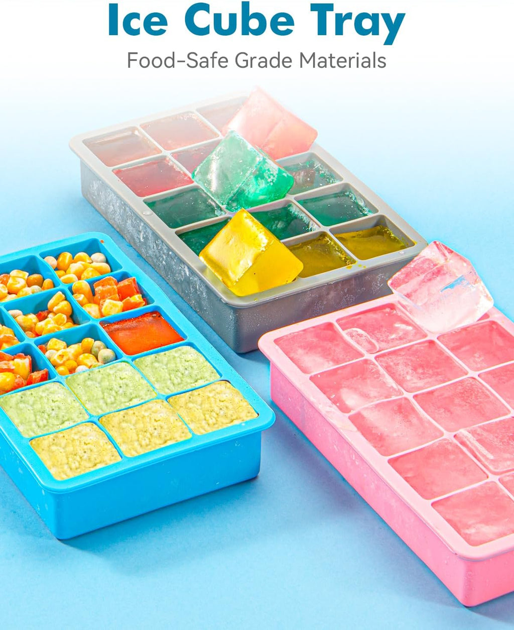 Silicone Ice Cube Trays for Freezer 2 Pack- Easy Release Square Ice Cubes Mold- Best Rubber Ice