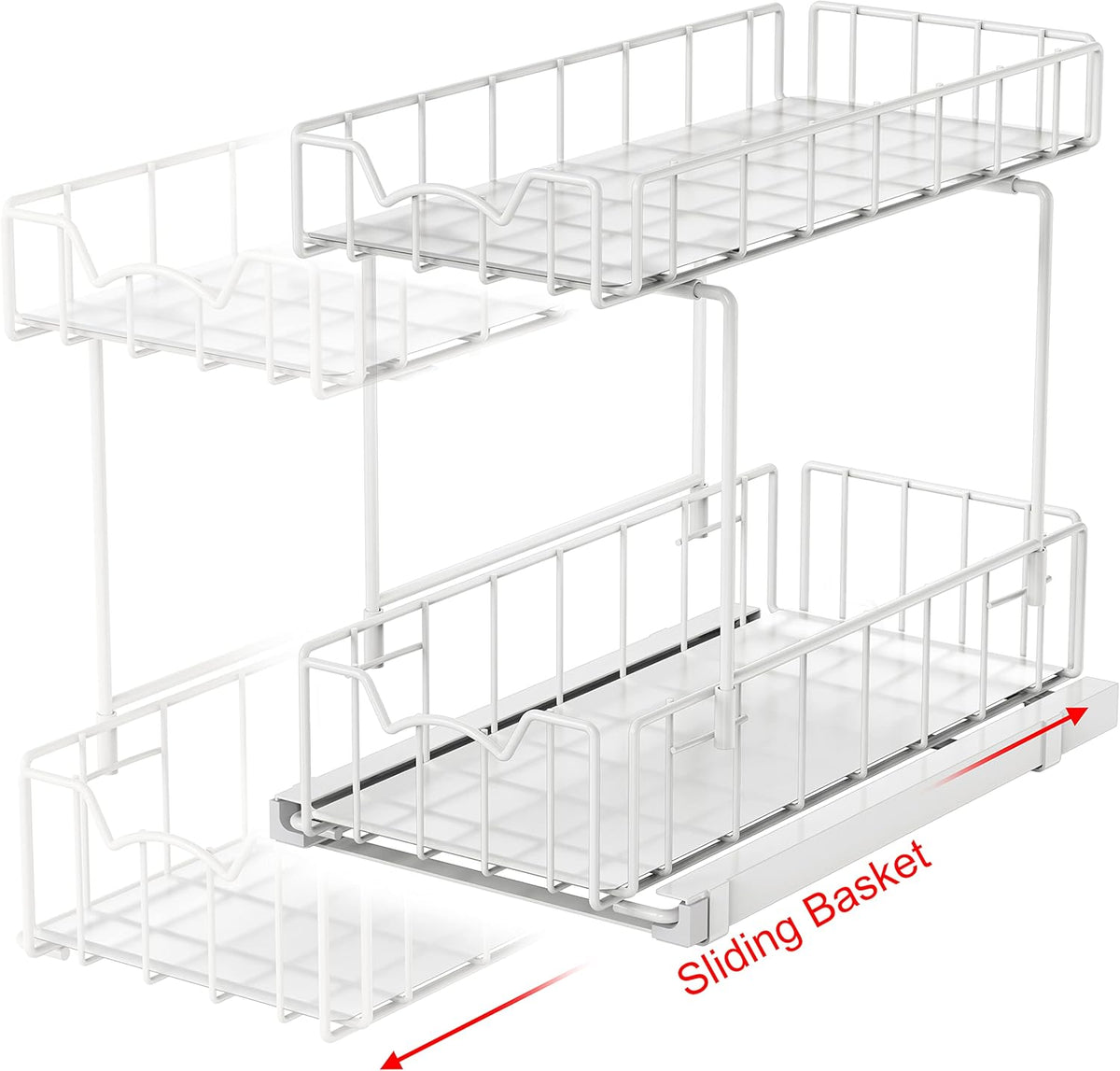 Simple Houseware 2-Tier Spice Rack Slide Out Wire Basket Drawer Organizer, White