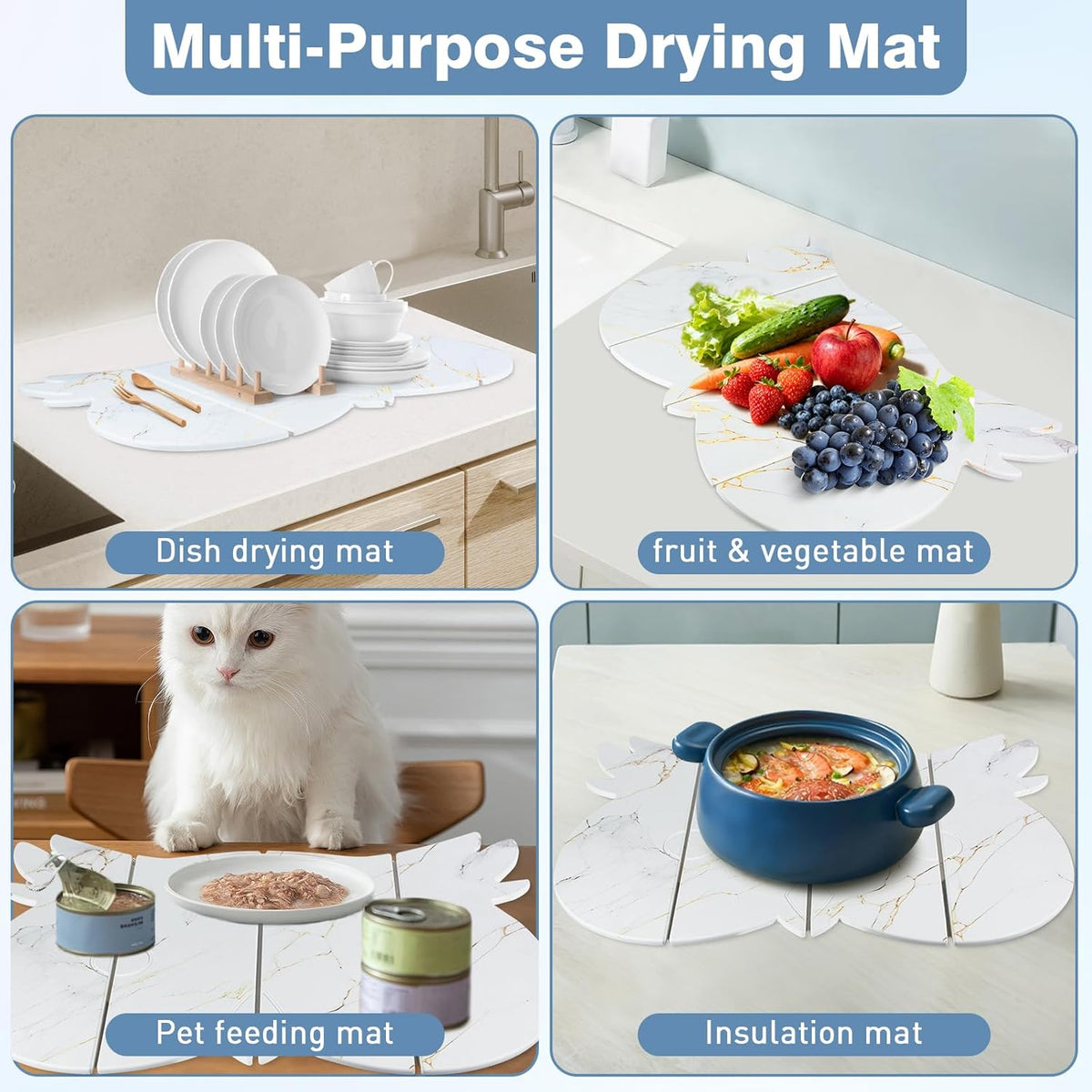 Large Stone Dish Drying Mat for Kitchen Counter,24"(L)×16"(W) Quick Dry Absorbent Diatomaceous