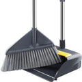 Broom and Dustpan Set for Home with 52 Inch Long Angled Handle - Stand Up Dustpan No Warping Metal