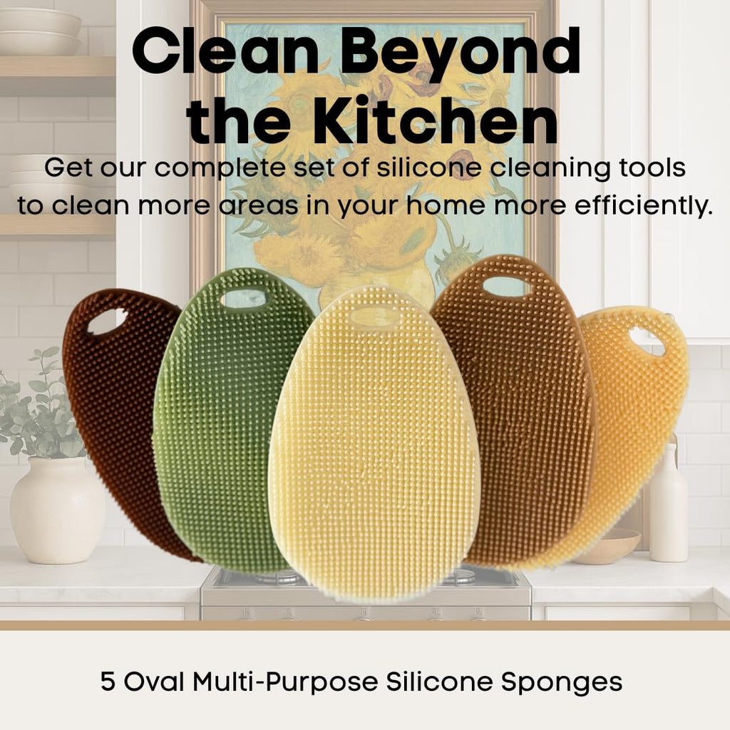 Silicone Dish Scrubber Set of 5 | Reusable Silicone Sponges for Dishes | BPA-Free Food Grade