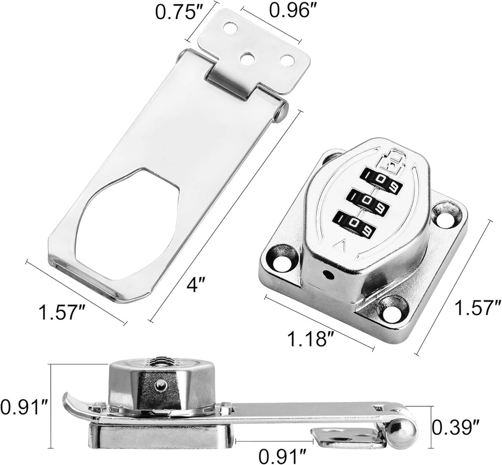 Cozy Tower 4 inch 180 Degrees Hasp Combination Lock for Cabinet, Combo Latch Lock for Cupboard