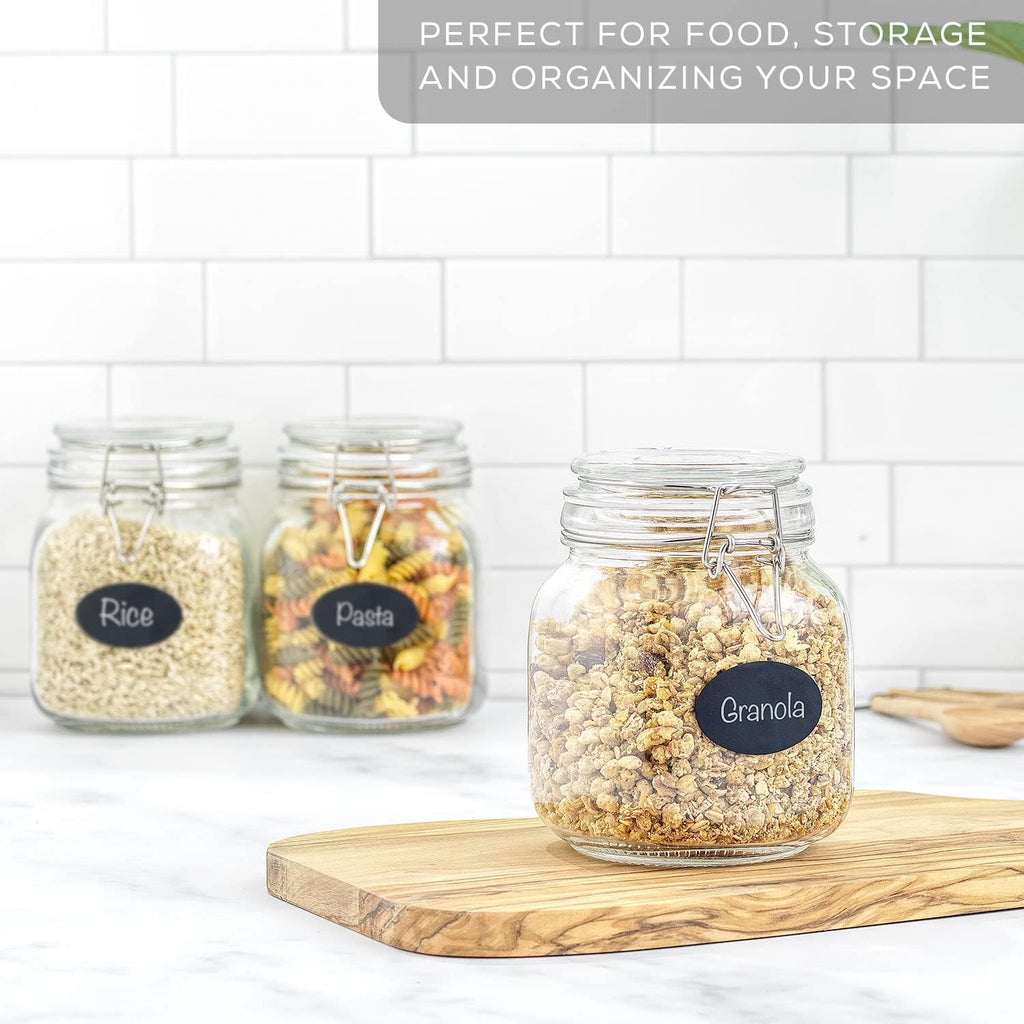 JoyJolt Airtight Glass Jars with Lids Set of 3. 32oz Glass Jar with Lid and 6 Silicone Seals! Med