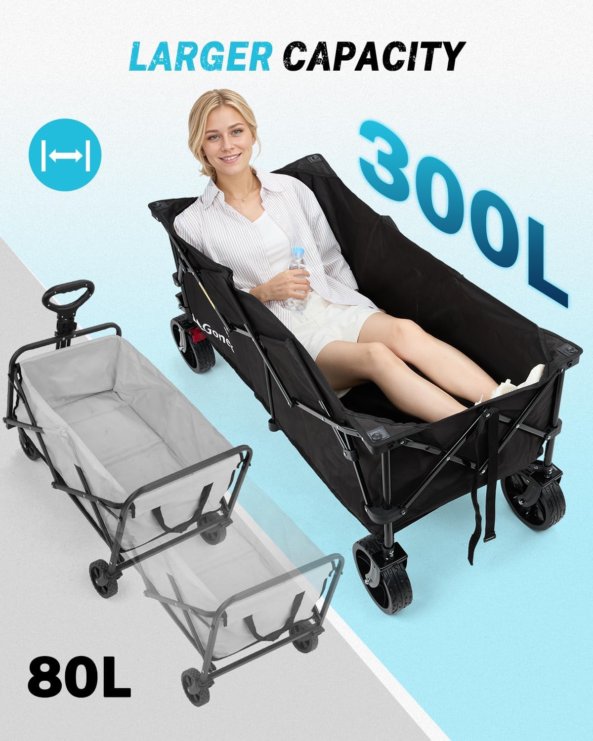 Gonex 48''L Collapsible Foldable Heavy Duty Oversized Wagon with 440lbs Weight Capacity, 300L