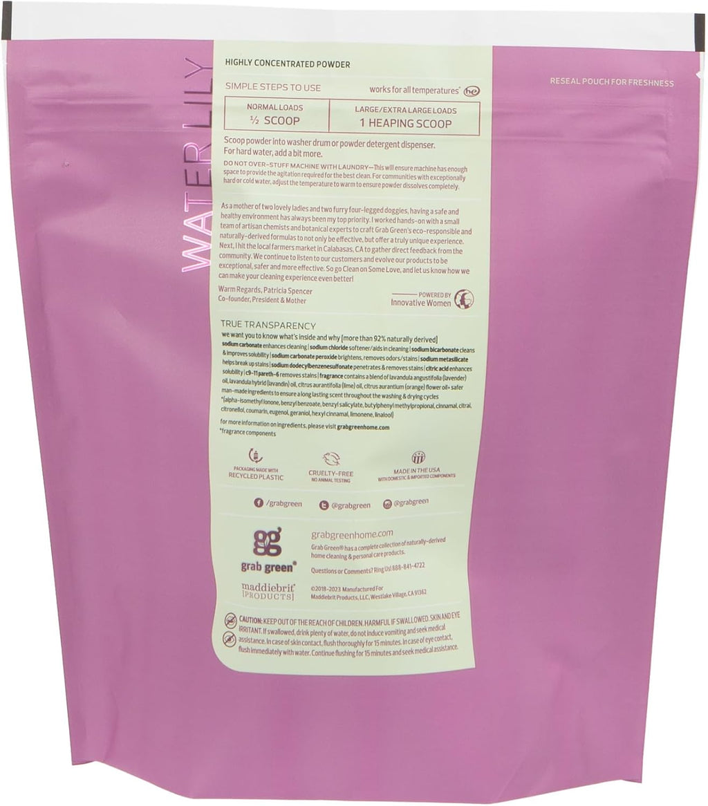 Grab Green Natural 3-in-1 Laundry Detergent Powder, Water Lily, 100 Loads
