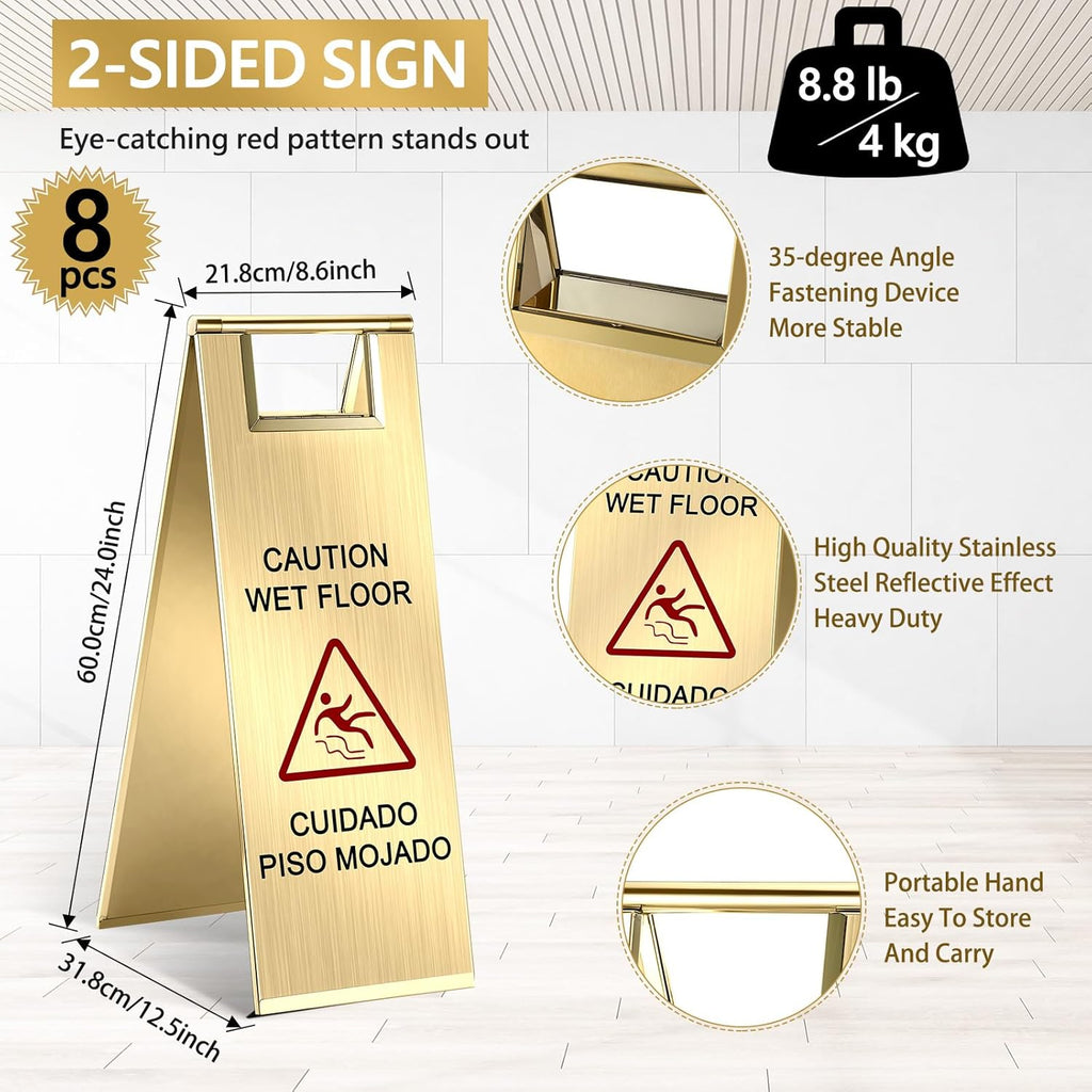 8 Pcs 24 Inch Stainless Steel Wet Floor Sign 8.8 Pound Caution Wet Floor Sign Bulk Double Sided