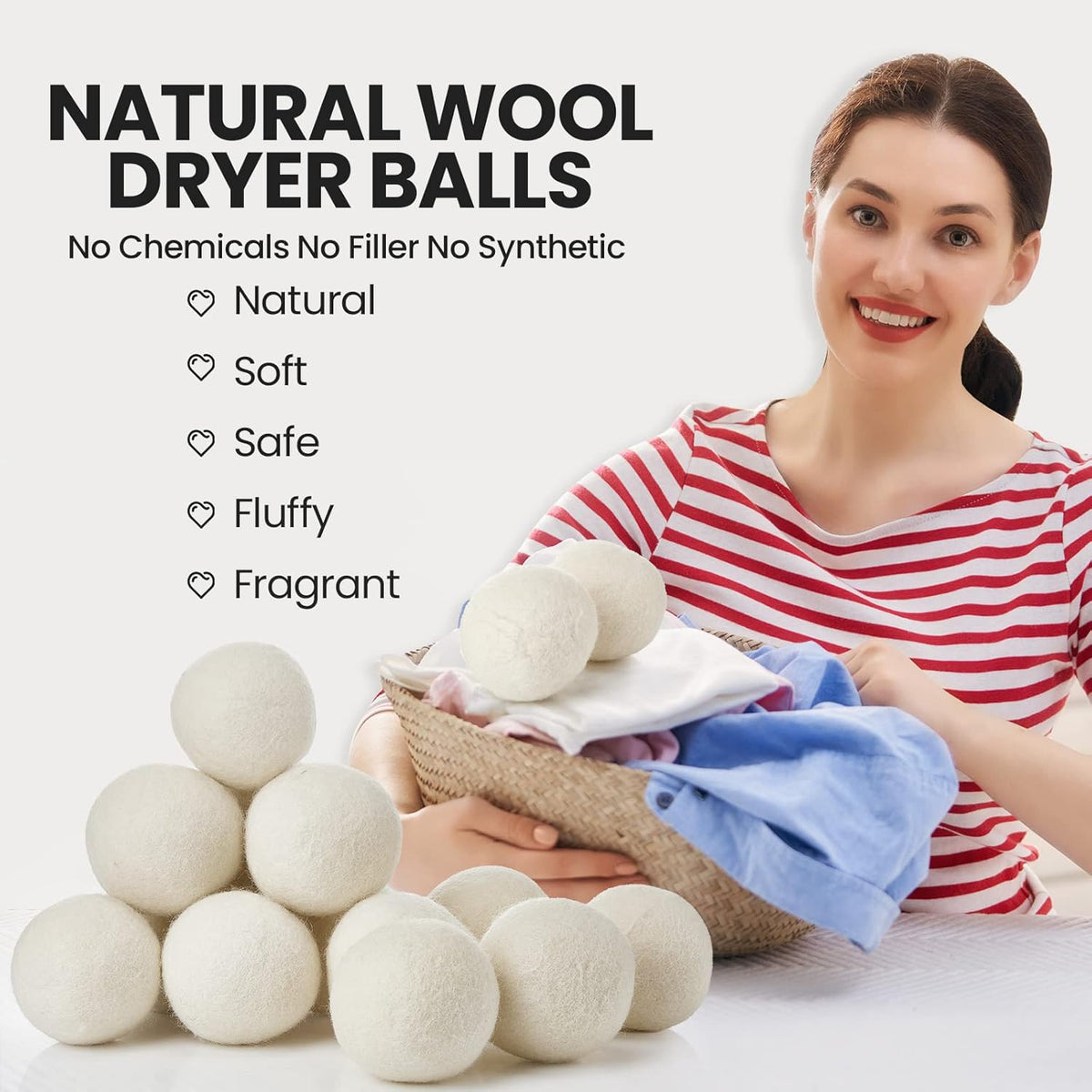 Roowest 46 Pcs Wool Dryer Balls Set Reusable Laundry Wool Balls with Muslin Bags Fabric Softener