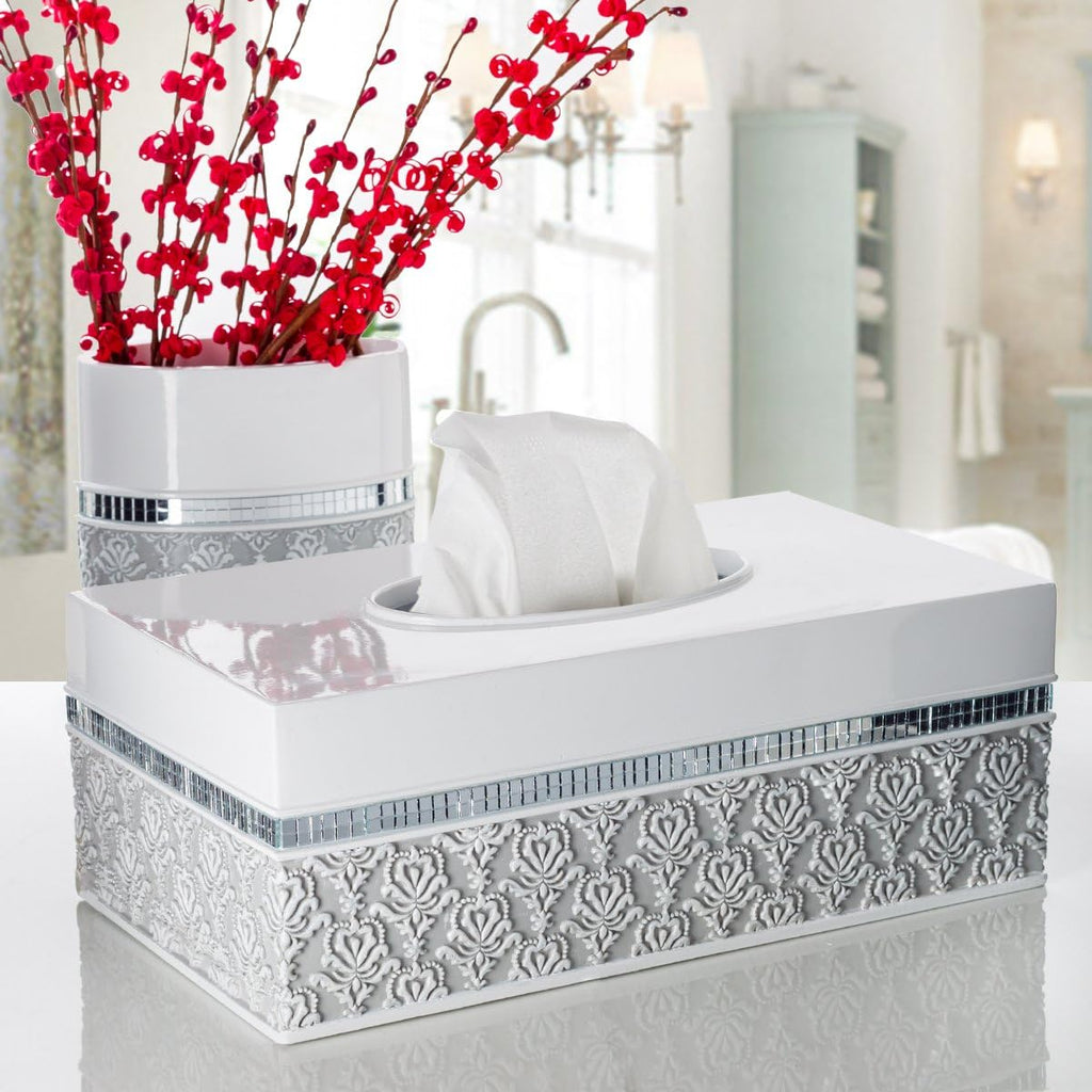 Creative Scents Mirror Damask Toothbrush Holder for Bathroom - Gray & White Toothbrush and