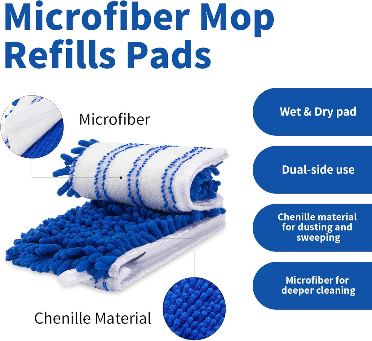 2 Pack Flip Mop Refills Compatible with O Cedar Mop, Flat Dust Mop Head Replacement for Dry & Wet
