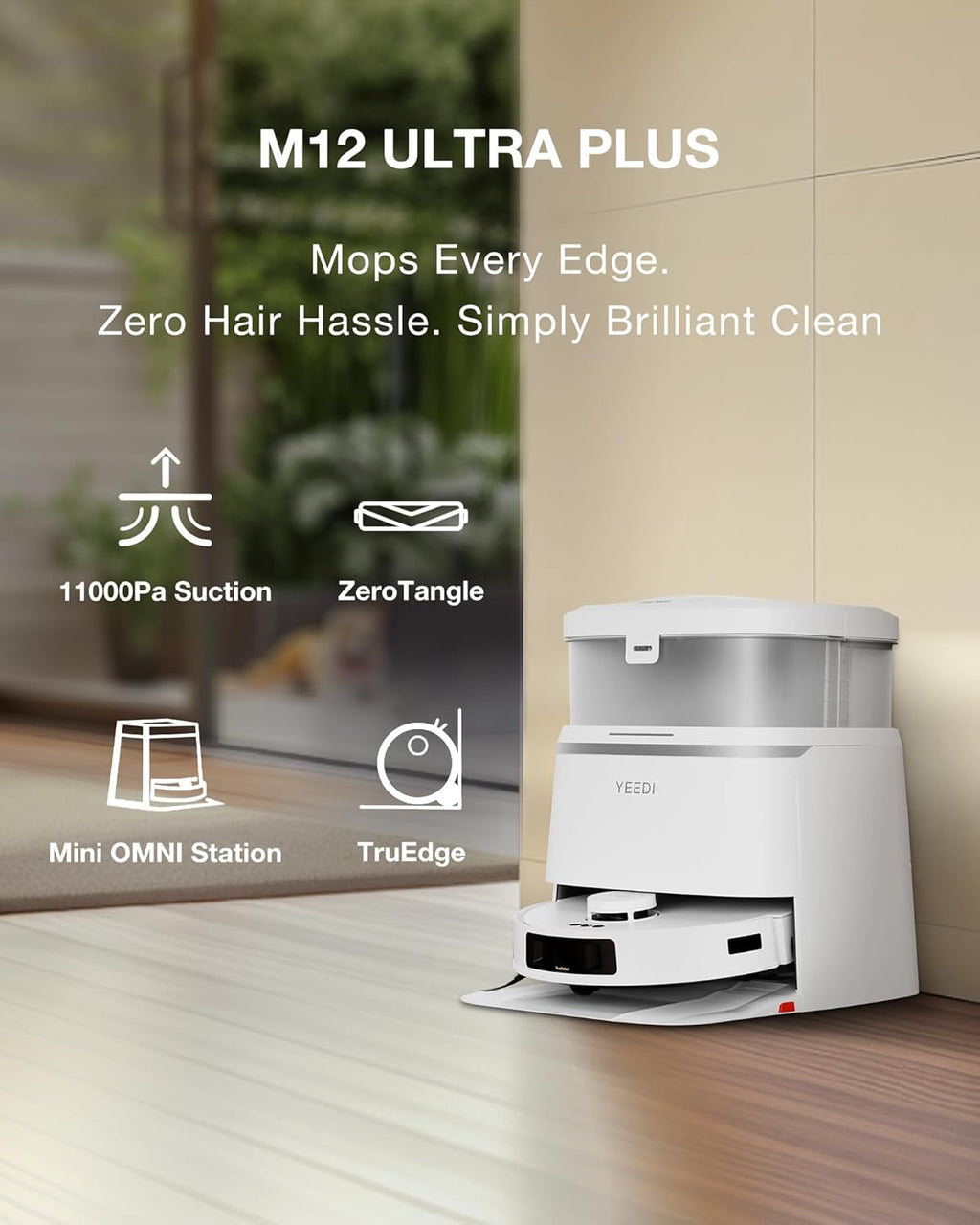 Yeedi M12 Ultra Plus Robot Vacuum and Mop, Upgrade 11800Pa Strong Suction, ZeroTangle Technology