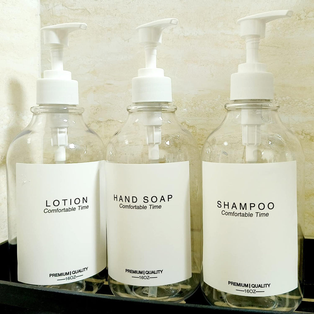 3 Pack of Shampoo and Conditioner Bottles - Apothecary Dispenser Bottle for Bathroom and Kitchen