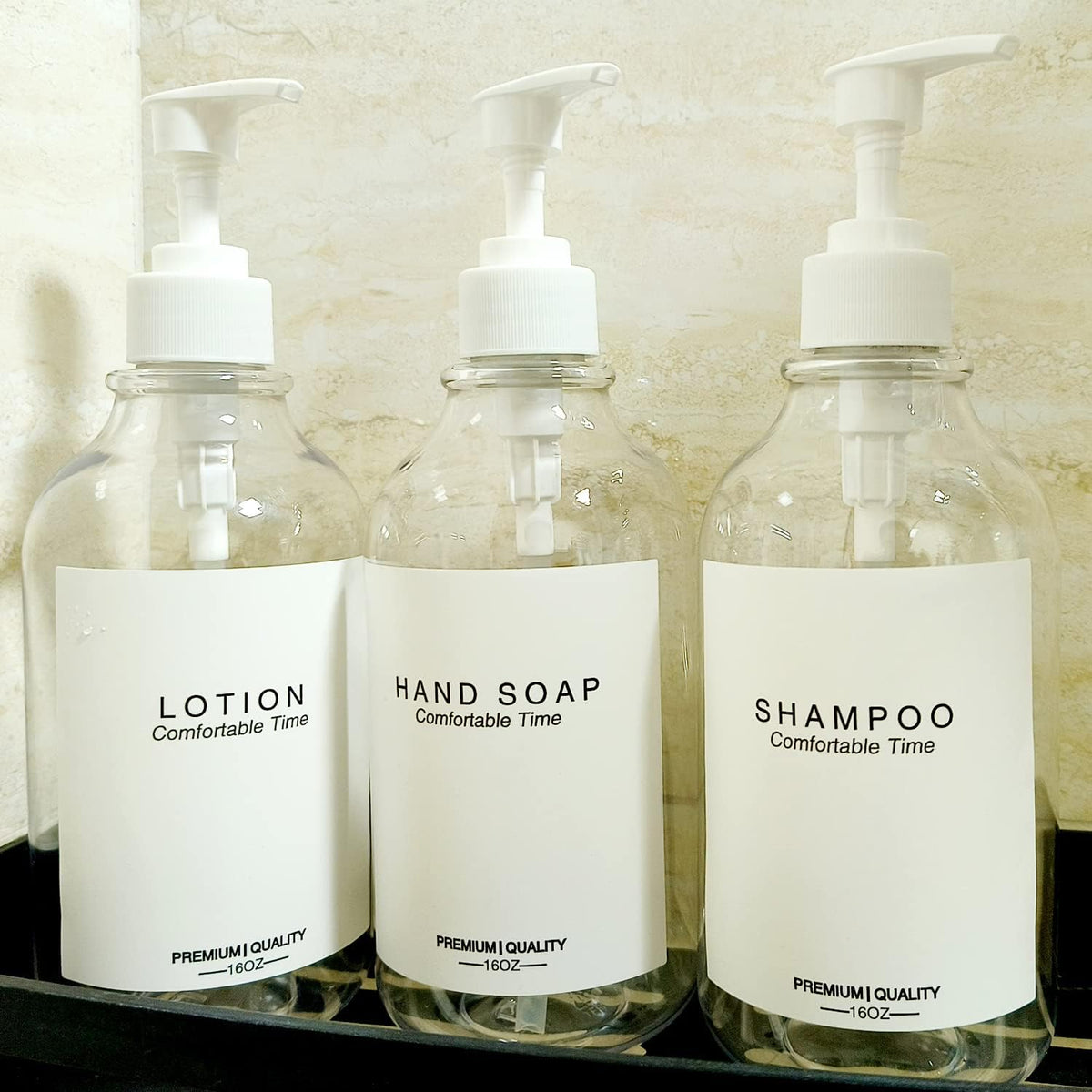 3 Pack of Shampoo and Conditioner Bottles - Apothecary Dispenser Bottle for Bathroom and Kitchen