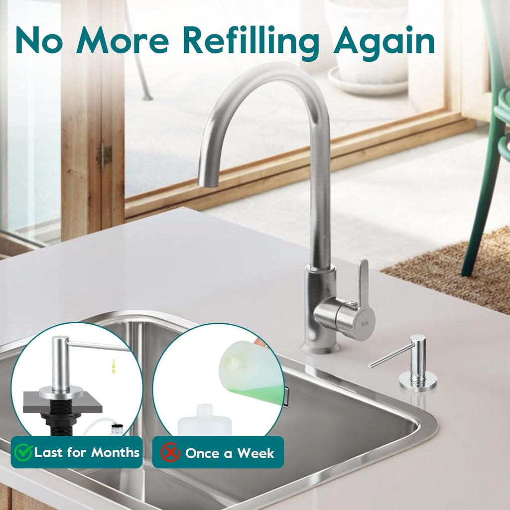 Gappo Soap Dispenser for Kitchen Sink Polished Chrome, Stainless Steel Countertop Pump, Built in