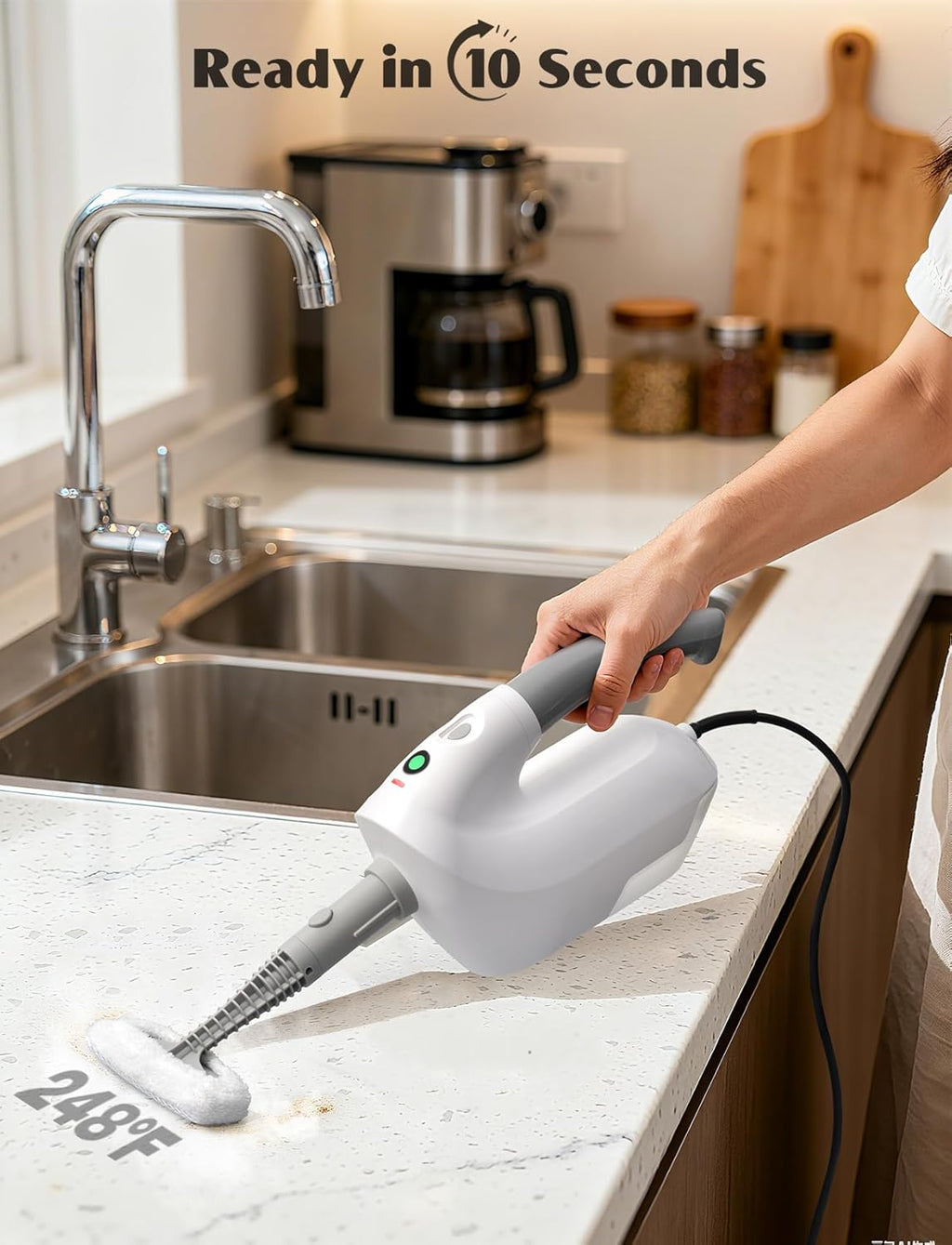 10-in-1 Steam Mop with Detachable Handheld Steamer, Multi & Up Steam Cleaner for Home with 350ml