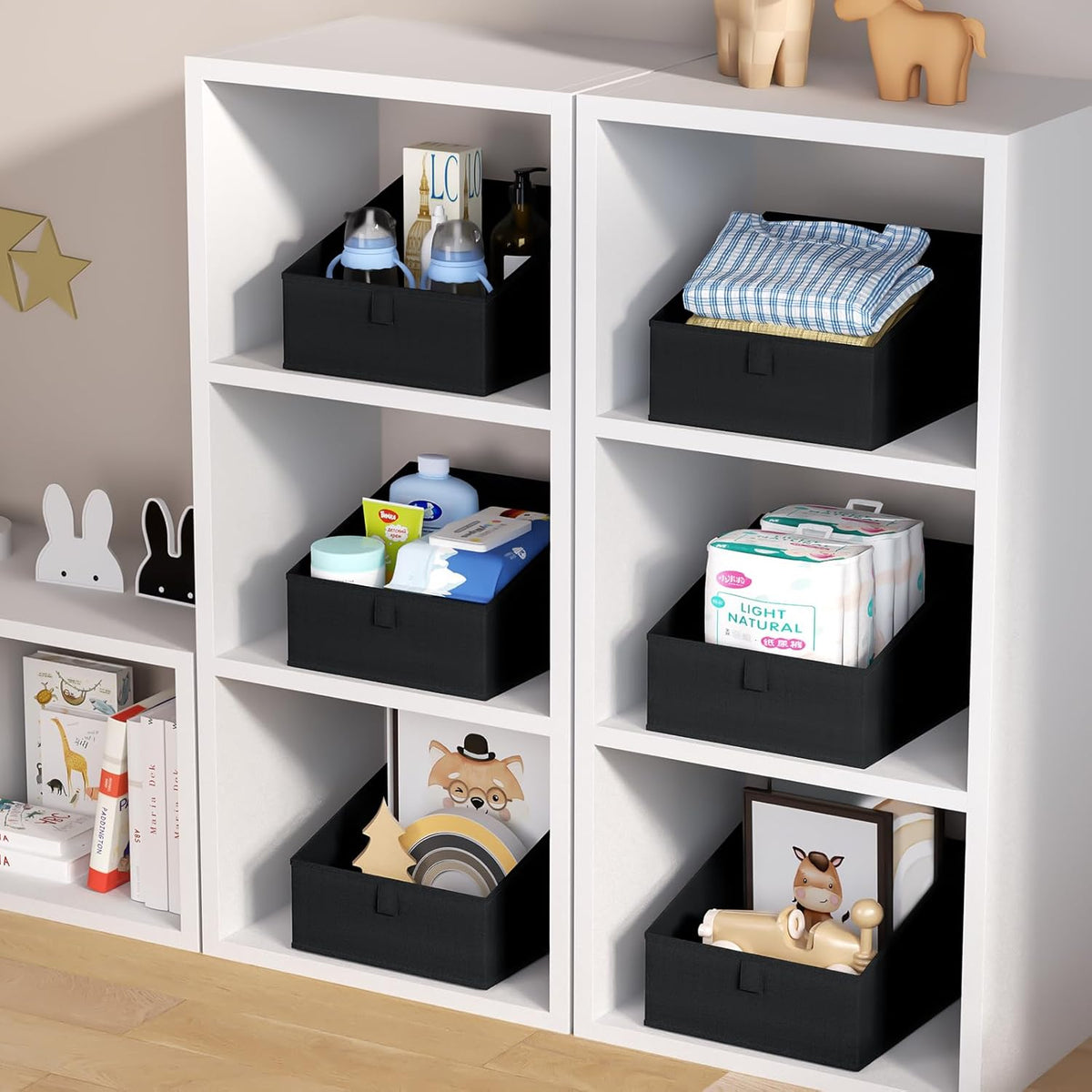 DIMJ Trapezoid Storage Bins for closet shelves, Closet Organzier Bins with Handle, Foldable Closet