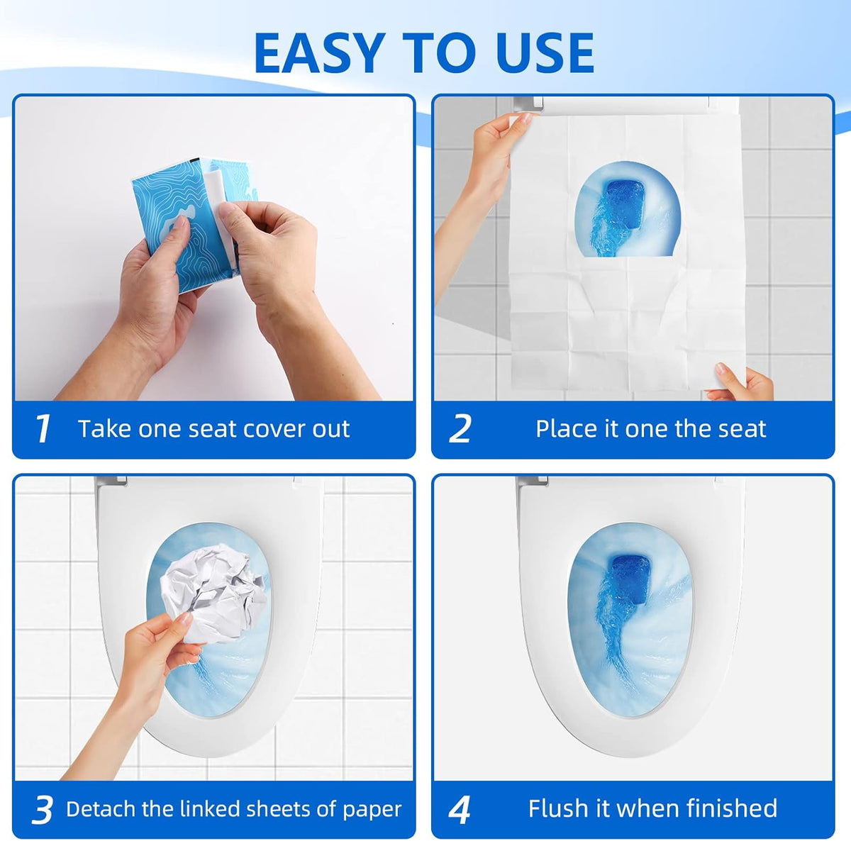TenFans Flushable Water-Soluble Toilet Seat Covers (120 Pack) - Disposable Toilet Paper Liners for