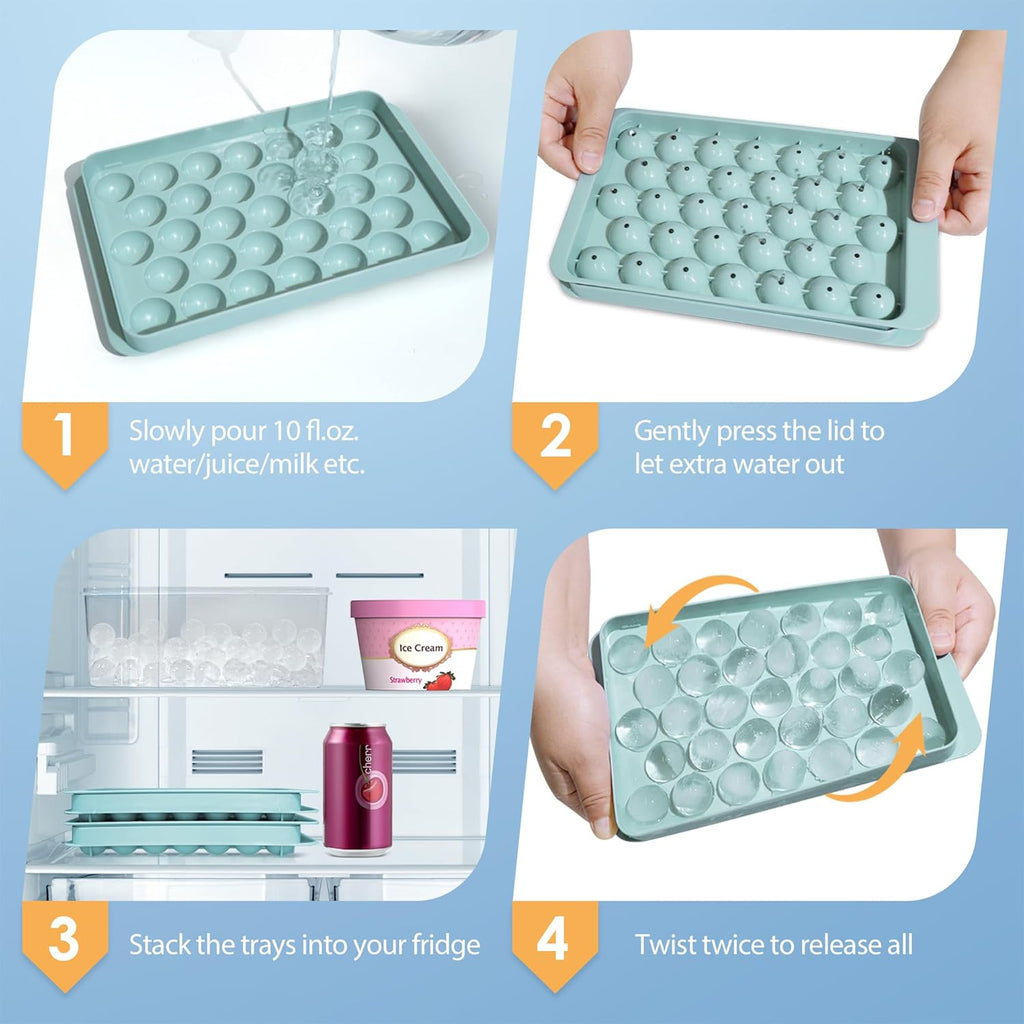 WIBIMEN Ice Cube Tray with Lid and Bin - Round Ice Trays for Freezer with Lid - Ice Cube Trays for