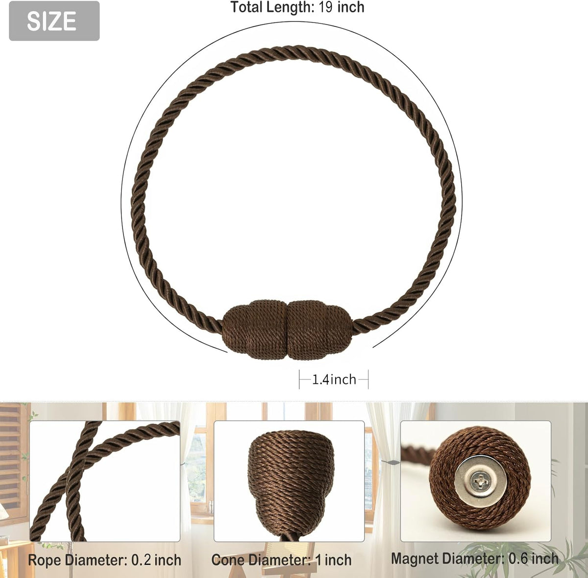 Magnetic Curtain Tiebacks Rope Curtain Tie Backs for Curtains 8 Pack Curtain Holders for Drapes