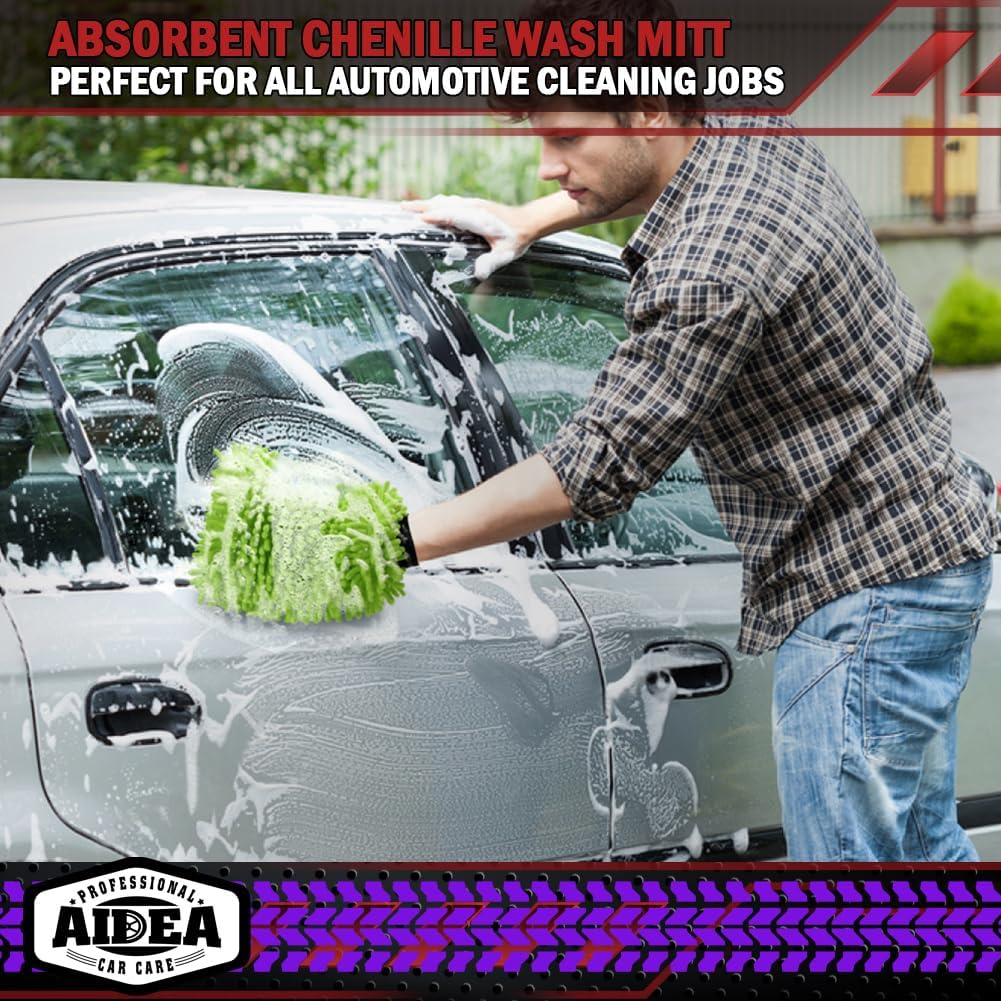AIDEA Car Wash Mitt Microfiber, 2PK-Scratch-Free& Lint-Free, Premium Chenille Microfiber Wash