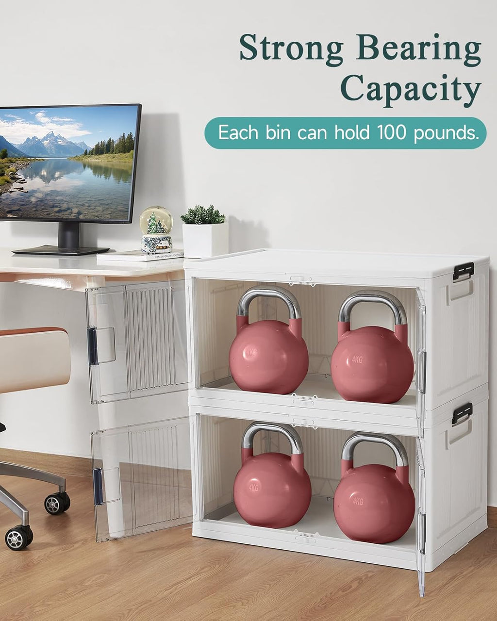OlarHike 97QT Stackable Storage Bins with Lids - Folding Storage Box with Doors and Wheels
