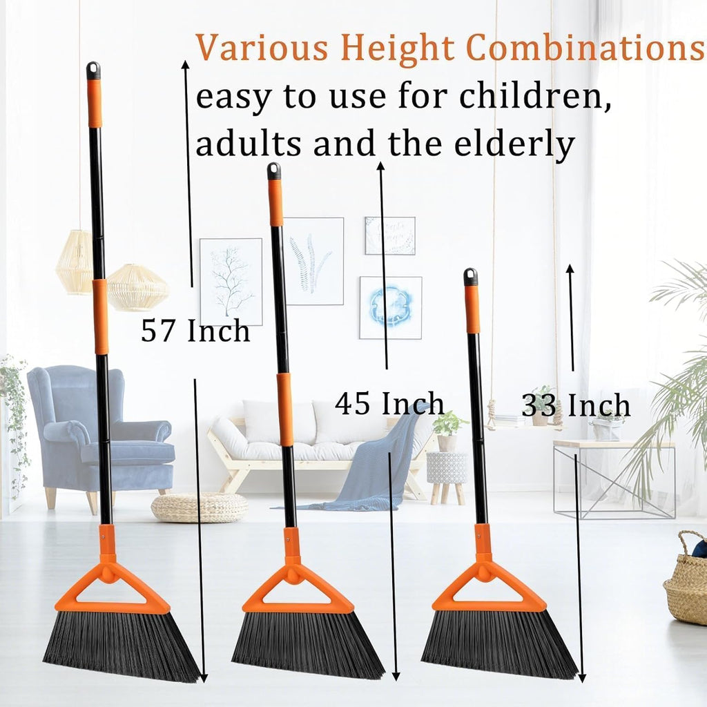 Outdoor Indoor Broom, Brooms for Sweeeping Indoor, Heavy-Duty Kitchen Broom with Long Pole, Angle