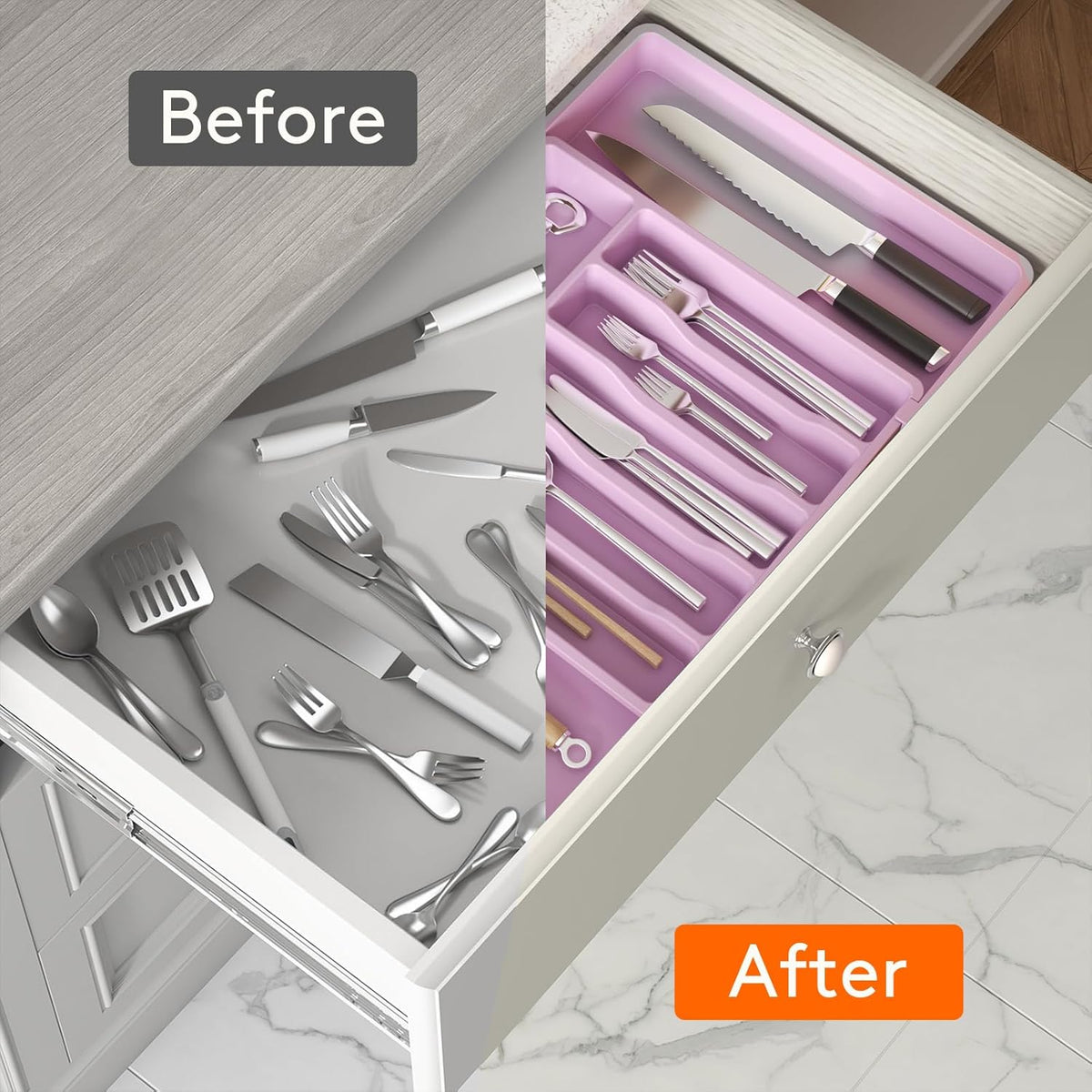 Lifewit Silverware Drawer Organizer, Expandable Utensil Tray for Kitchen, BPA Free Flatware and