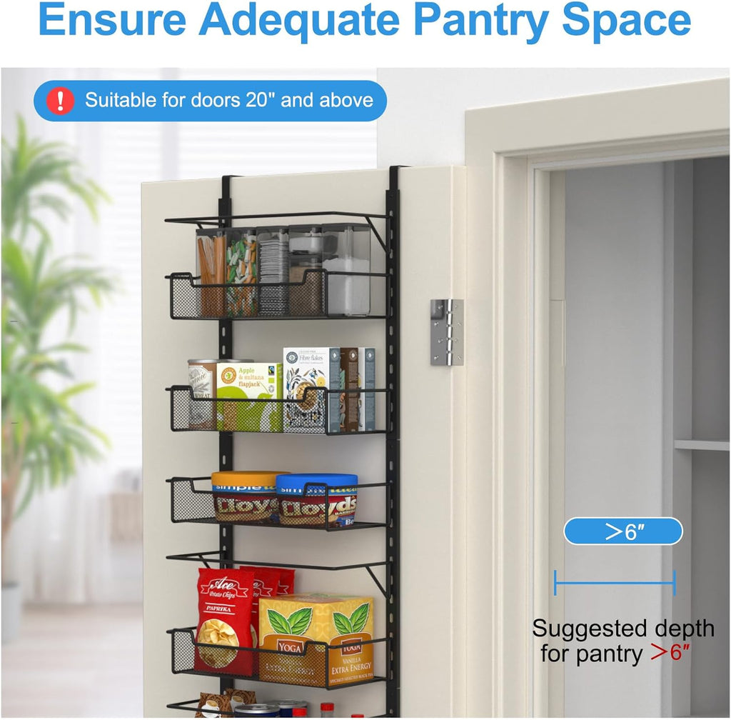 Over the Door Pantry Organizer, 8-Tier Over the Door Organizer with Adjustable Basket, Pantry Door