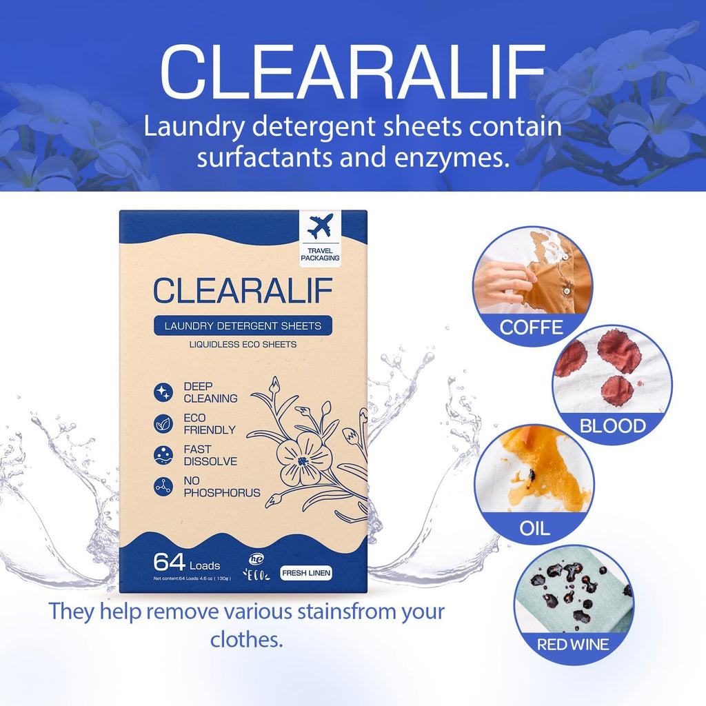 CLEARALIF Laundry Detergent Sheets, Fresh Linen, 64 Load, CLEARALIF Laundry Detergent Strips Eco