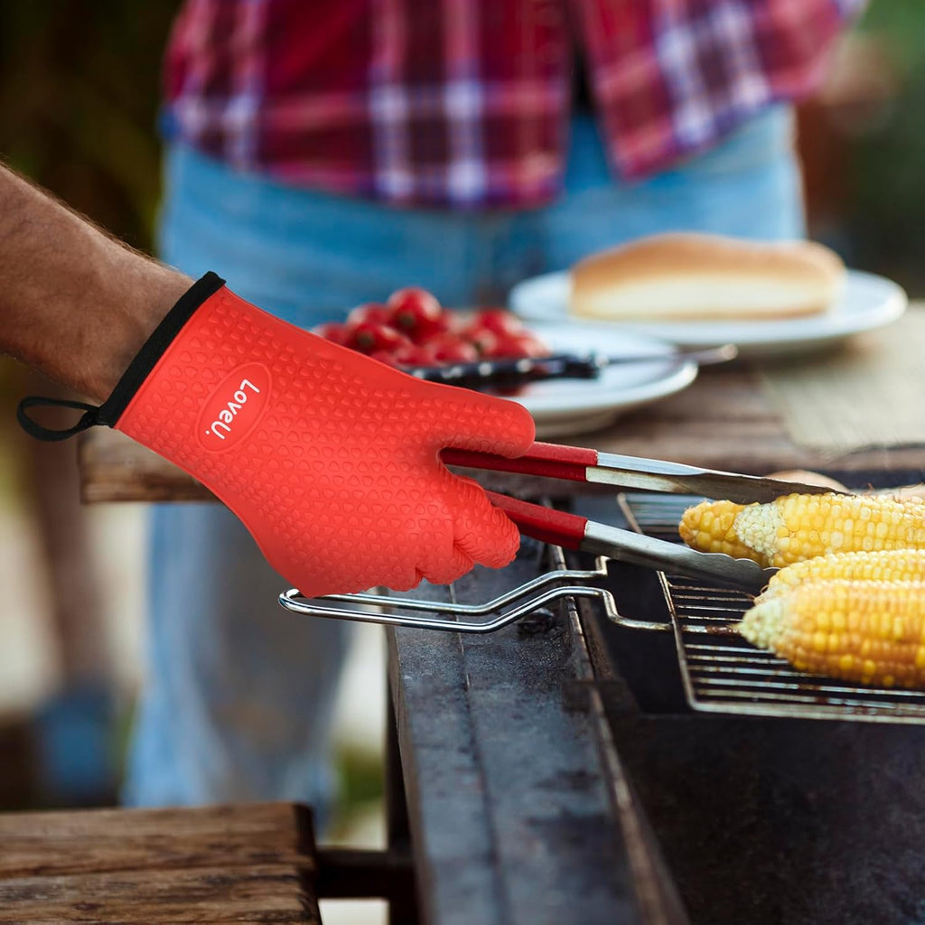 Kitchen Oven Gloves - Silicone and Cotton Double-Layer Heat Resistant Oven Mitts/BBQ Gloves/Grill
